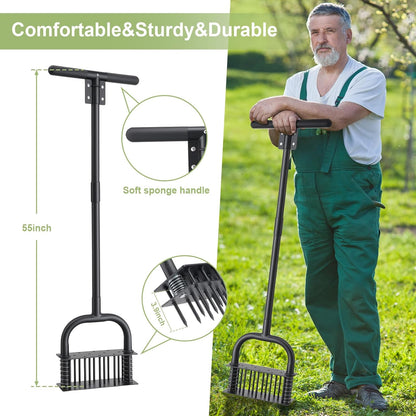 Lawn Aerator,55 inch Long Aerator Lawn Tool,Save Labour Core Aerator with 14 Steel Spikes,Manual Push Grass Aerator for Lawn and Garden,Yard