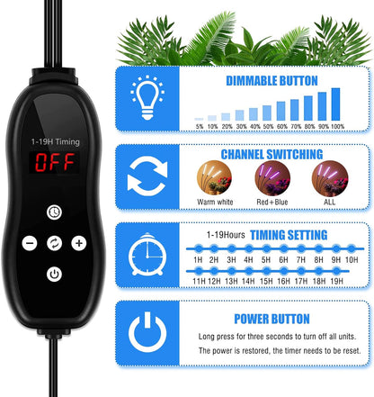 Grow Lights for Indoor Plants 5 Heads, Full Spectrum Plant Lights for Indoor Growing with Tripod Stand, Auto On/Off Timing 1-19H, LED Grow Lights for Indoor Plants. (5 Wide Heads)