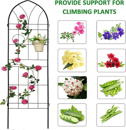 2 Pack Metal Garden Trellis 78.7" H Garden Fence Rustproof Trellis for Climbing Plants Support Roses Flower Outdoor Lawn Black