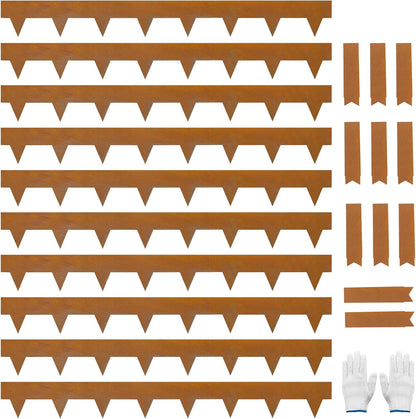 Hugeleaf 4.5 Inch Pre-Rusted Cor-Ten Steel Landscape Edging with 11 Pcs Metal Clips, Hammer-in Heavy Duty Metal Edging Pack of 10 (33 Feet Total Length) -Edge for Lawn Garden Yard