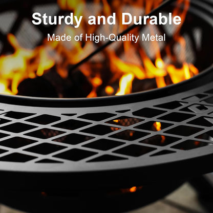 BALI OUTDOORS Fire Pit with Poker, 32 inch Outdoor Fire Pit Patio, Wood Burning Firepits for Outside with Grill