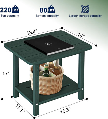 Adirondack Square Side Table - 18.4" Large Panel HDPE Outdoor End Table - Weatherproof, Rustproof & Low Maintenance for Patio, Lawn, Pool, Indoor Use (Green)