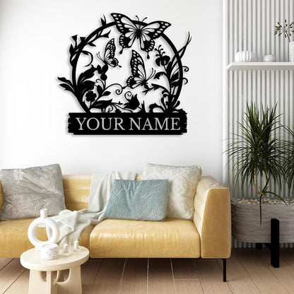 Custom Butterfly Metal Sign,Personalized Butterfly House Number Signs,Personalized Gardener Name Sign,Garden Patio Wall Decor (Style-4)