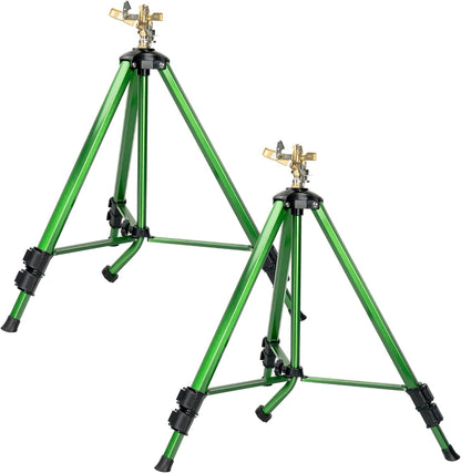 Impact Sprinkler on Tripod Base, Heavy Duty Adjustable Zinc Sprinkler Head for Lawn Yard Garden, 360 Degree Large Area Irrigation, 3/4" Connector Extension Legs Flip Locks, 2 Pack