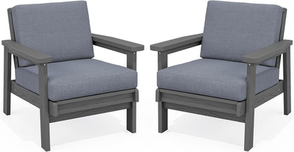 SERWALL HDPE Outdoor Couch Set of 2, Grey Frame and Grey Cushion