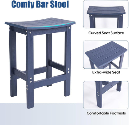 3Pcs HIPS Outdoor Patio Bar Set, All Weather HIPS Bar Table and Chairs Set for Outside, 55" Rectangular High Top Bar Table with 2 Bar Stools for Poolside, Patio, Balcony, Deck, Blue