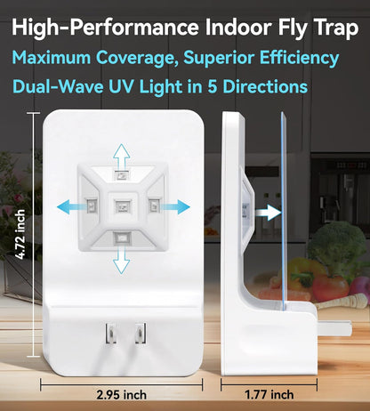 Innovative Double-Sided Flying Insect Trap for House Indoor, Plug-in Light Bug Catcher Killer for Flies, Fruit Fly, Gnats, Mosquito, Moths, Best Home Sticky Traps (2 Devices 6 Cards)
