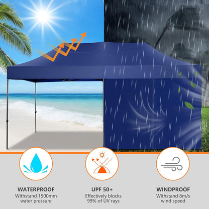 COBIZI 10x20 Pop up Canopy Tent Heavy Duty with 6 Sidewalls, Easy Set-up Commercial Outdoor Party Tent, 100% Waterproof Wedding Gazebo, 3 Height Adjustable with Wheeled Bag, Dark Blue