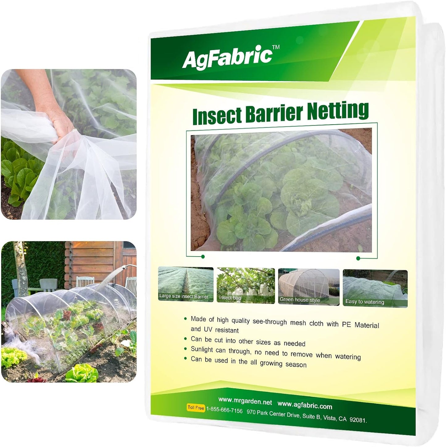 Agfabric Garden Netting 10'x30' Insect Pest Barrier Bird Netting for Garden Protection,Row Cover Mesh Netting for Vegetables Fruit Trees and Plants,White,2 Pack
