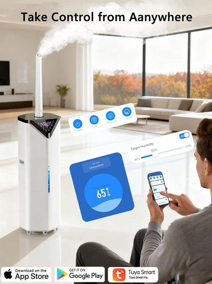 5Gal Smart Humidifier Large Room up to 2800ft², 1000mL/h, APP & Remote Control, 180° Auto Rotating Nozzle, 24H Timer, 60H Supersized Cool Mist Humidifiers for Whole House Home Bedroom Office Plants