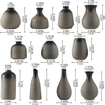 JOJUNO Rustic Bud Vase, Ceramic Small Vase Set of 11, Mini Vases for Fresh and Dried Flowers, Modern Farmhouse Home Decor, Pottery Vases for Living Room, Shelves, Centerpieces for Dining Table