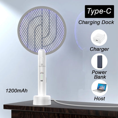 Bug Zapper Racket, 2 in 1 Electric Fly Zapper USB Rechargeable, 4000V Electric Fly Swatter with 3 Layer Safety Mesh, Indoor Outdoor Bug Zapper Racket for Kitchen, Bedroom, Camping(2 Pack