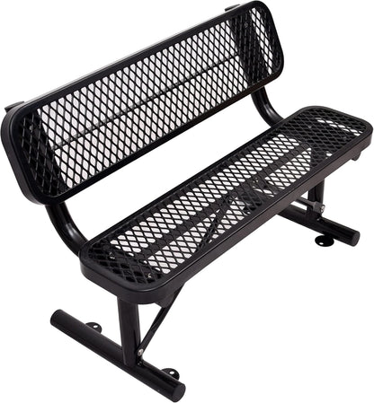4 FT Heavy Duty Metal Park Bench with Back for Outside, Outdoor Black Bench with Backrest & Portable Frame, 1-3 Person Seat-Commercial Benches Garden Benches for Outdoors