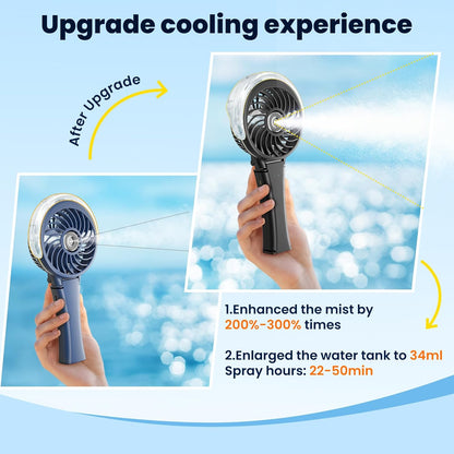 HandFan Upgraded Handheld Misting Fan, Portable Mister Fan, Personal Spray Water Mist Fans Rechargeable, Foldable Electric Mini Fans for Summer Beach Travel Makeup Concerts, Gifts for Women(Black)