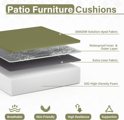 Patio Chair Cushions 22 X 22 X 4 Inch Waterproof Outdoor Seat Cushions for Patio Furniture, Outdoor Sofa Couch Pads with Ties & Handle, Set of 2, Light Green