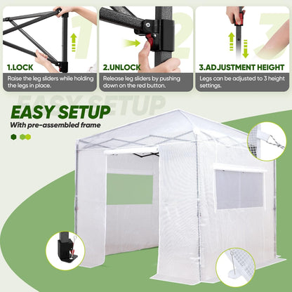 EAGLE PEAK Instant Pop-up Greenhouse, Indoor Outdoor Plant Gardening Green House, Roll-Up Zipper Doors and Side Windows, Walk in 8x8 ft, PE Cover, White/Clear