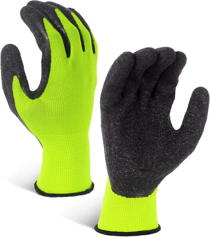 Evridwear Crinkle Latex Rubber Hand Coated Safety Work Gloves for Men Women General Multi Use Construction Warehouse Gardening Assembly Landscaping (X-Large,Green- 12Pair)