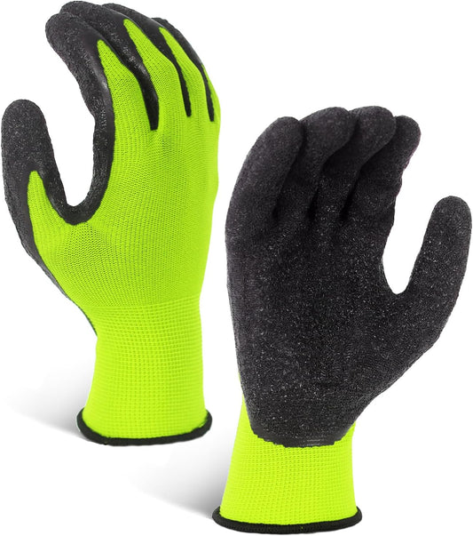 Evridwear Crinkle Latex Rubber Hand Coated Safety Work Gloves for Men Women General Multi Use Construction Warehouse Gardening Assembly Landscaping (X-Large,Green- 12Pair)