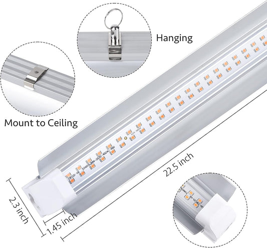 Grow Light, 2ft T8,100W(4 x 25W, 600W Equivalent), Super Bright, Full Spectrum Sunlight Plant Light, LED Grow Light Strips, Grow Lights for Indoor Plants,Greenhouse,4-Pack
