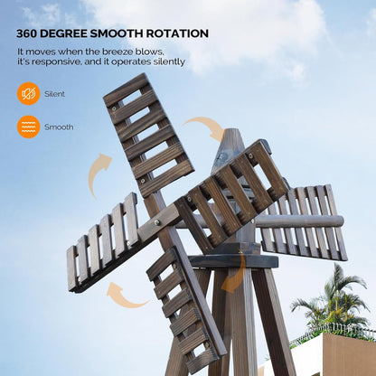 VINGLI Outdoor Yard Windmill, Wooden Wind Spinner for Garden Lawn Yard Patio Decoration (Carbonized Wood, Medium)