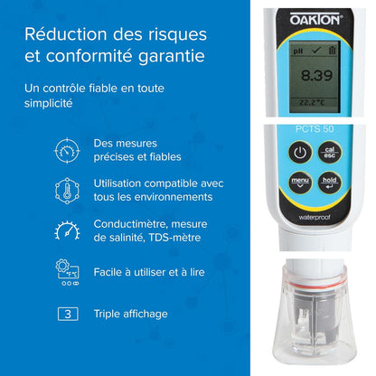 Oakton AO-35634-35 PCTSTestr 50 Waterproof Pocket pH/Cond/TDS/Salinity Tester, Premium 50 Series, Black