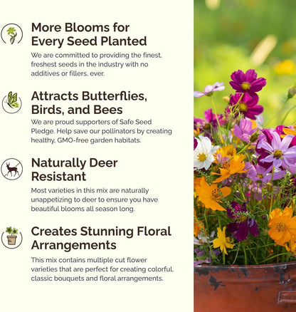 Eden Brothers Crazy for Cosmos Flower Mixed Seeds for Planting, 50 lb, 24,000,000+ Seeds with Cosmos Gloria, Pinkie, Purity, Attracts Pollinators, Plant in Spring or Fall, Zone 3, 4, 5, 6, 7, 8, 9, 10