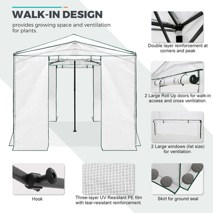 EAGLE PEAK Instant Pop-up Greenhouse, Indoor Outdoor Plant Gardening Green House, Roll-Up Zipper Doors and Side Windows, Walk in 12x8 ft, White/Clear