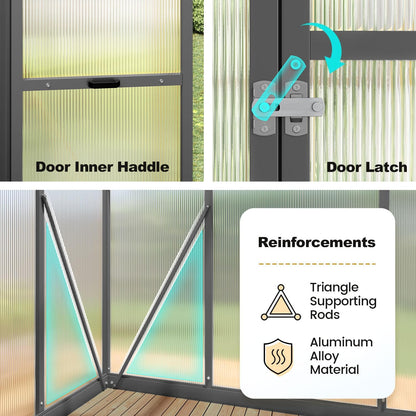 KING BIRD Greenhouse for Outdoors, 9.2x6 FT Polycarbonate Walk-in Green House, Quick-Setup Aluminum Frame UV Resistant Panel for Outside Garden Backyard W/ Lockable Screen Door, Vent, 2 Shelves, Black