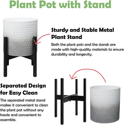 10 & 12 Inches Planters with Metal Sand for Indoor Plants Set of 2,Decorative Plant Pots with Holder, Outdoor Flower Pots with Legs, Modern Garden Pot with Drainage Holes for Snake Plant, House plants