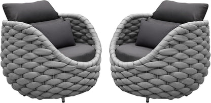 TWT 2 Pieces Patio Furniture Aluminum Armchair, All-Weather Outdoor Single Sofa, Metal Outdoor Chair with Dark Grey Cushions