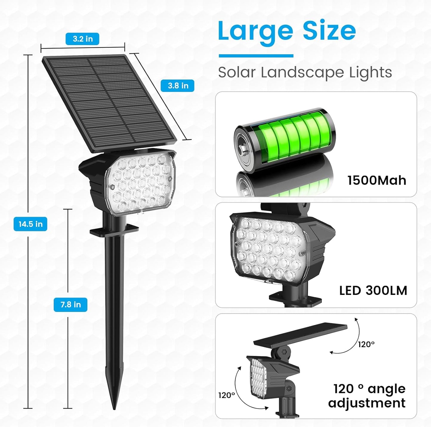VOLISUN Solar Spotlight Outdoor, IP67 Waterproof Solar Landscape Spot Lights，Uplights for Yard Garden Pathway - 8 Pack (Warm White) 27 LED 3 Lighting Modes