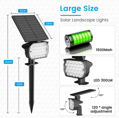 VOLISUN Solar Spotlight Outdoor, IP67 Waterproof Solar Landscape Spot Lights，Uplights for Yard Garden Pathway - 4 Pack (Warm White) 27 LED 3 Lighting Modes
