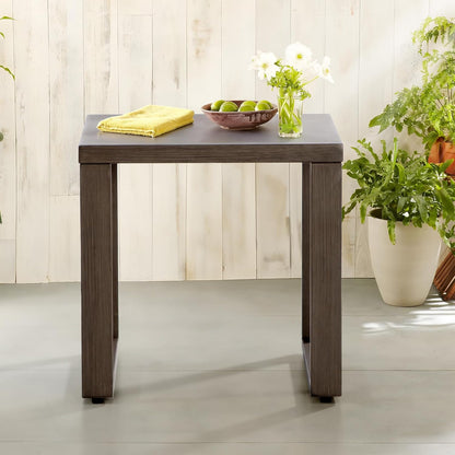Outdoor Metal Side Table - 20"x 20" Small Square Coffee Table Patio Bistro Set Ideal Match for Patio Furniture, Wood-Looking Brown