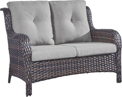 Outdoor Loveseat Small Patio Furniture 2 Seater Sofa Brown Wicker Couch Rattan Settee for Single-Family House