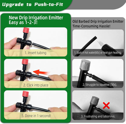 40PCS Push-to-Connect Drip Irrigation Emitters for 1/4 inch Irrigation Tubing, Two-Way Connection Adjustable Drip Emitter Sprayer with Stake, Irrigation Dripper Sprinklers for Drip Irrigation System