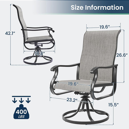 Amopatio Patio Swivel Chairs Set of 2, Outdoor Swivel Rocker Dining Chairs with All Weather Textilene High Back & Metal Frame, for Backyard Deck Lawn, Light Gray