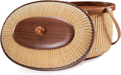 Nantucket Style Basket Picnic Basket Rattan Handmade Products Woven Sewing Storage Basket Two Swing Handles Tote Bag for Women