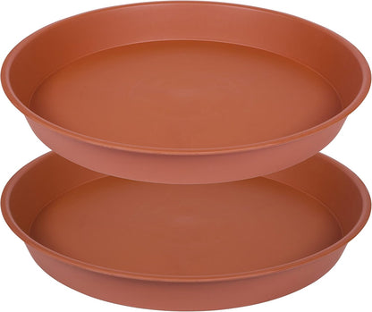 2 Pack of 16 17 inch Plant Saucer Tray (15 inch Base), 2.3" Depth, Heavy Duty Plastic Saucer 16" Round, Plant Tray for Pots, Flower Plant Saucers for Indoors (17 inch, Terracotta)