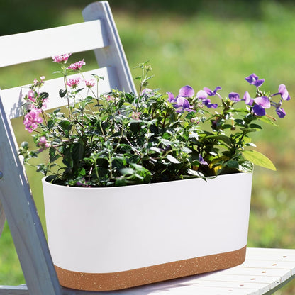 QCQHDU 16" L x 7.6" W x 7" H Window Planter Box, 2 Pack Self Watering Pots for Indoor Plants with Drainage Holes & Saucer, Outdoor Flower Pots Home Garden Modern Decor