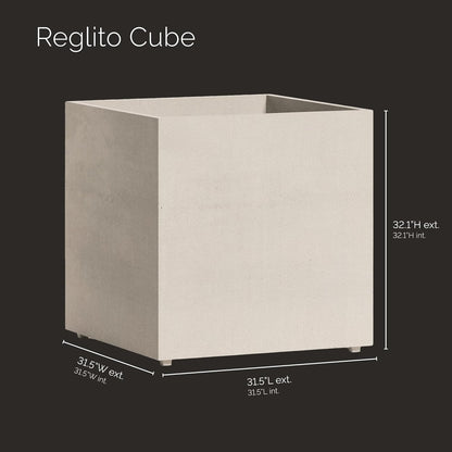 Reglito Cube Planter – Fiberglass Indoor/Outdoor and Weather-Resistant Large Planter (Sand Stone, 31.5" L x 31.5" W x 32.1" H)