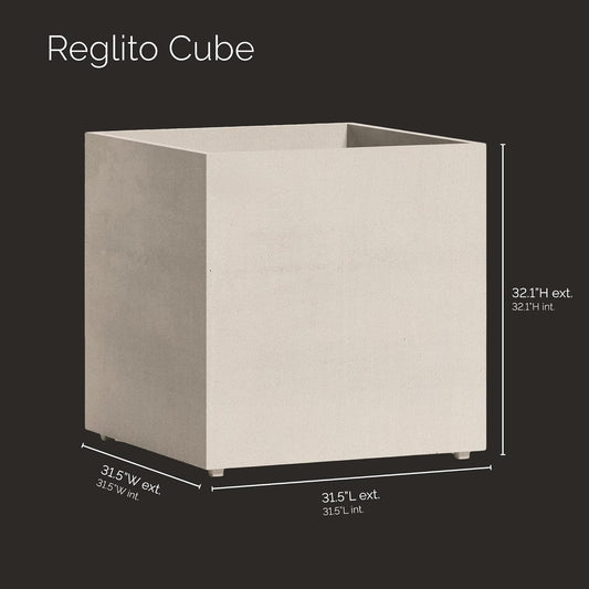 Reglito Cube Planter – Fiberglass Indoor/Outdoor and Weather-Resistant Large Planter (Sand Stone, 31.5" L x 31.5" W x 32.1" H)
