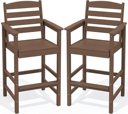 SERWALL Tall Adirondack Chairs Set of 2, Oversize Balcony Adirondack Chairs Set, Outdoor Bar Height Barstools Widened Chair Set for Bistro, Poolside, Garden, Brown