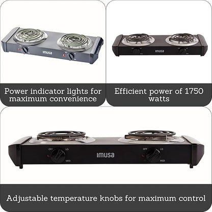 IMUSA USA GAU-80306 Electric Double Burner 1750-Watts , Black