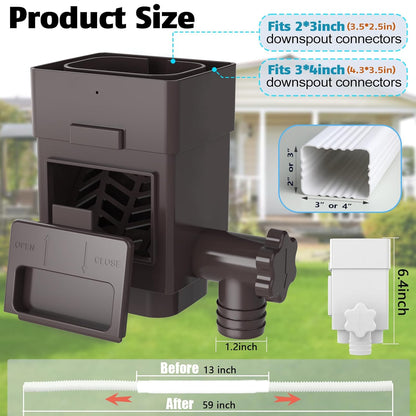 Anivia Rainwater Collection System, Downspout Diverter Fits for 2x3 or 3x4 Inch Standard Downspouts, Rain Barrel Diverter Kit with Adjustable Valve and Filter. 5ft Hose - Brown