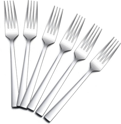 Salad Forks Set of 6, E-far 6.7 Inch Stainless Steel Dessert Forks for Home, Kitchen or Restaurant, Non-toxic & Mirror Polished, Squared Edge & Dishwasher Safe
