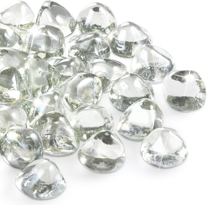 20 Pounds Fire Pit Glass Rocks, Clear Fire Glass Beads for Propane Firepit, Fireplace and Outdoor Decoration, 1 Inch, Diamond - Shaped