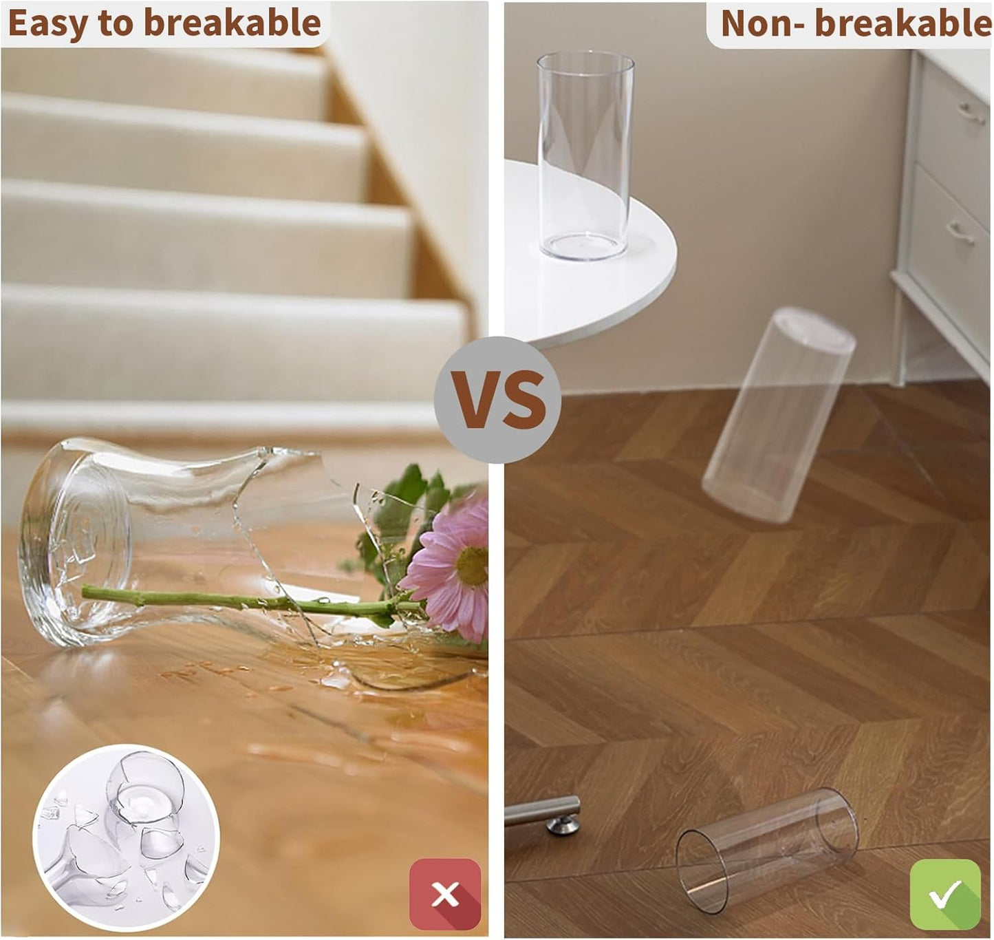 Clear Flower Vase, Non-breakable Vases, 6" W x 16" H, Acrylic Vase, Aesthetic Room Decor Cylindrical Modern Flower Vases for Table Centerpiece, Home Decor, Women Floral Arrangement Gift
