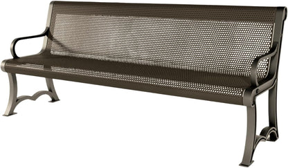 Coated Outdoor Furniture Heavy-Duty Outdoor Bench Thermoplastic Coated, Punched Steel, Commercial-Grade Garden Bench, Made in America (Portable with Back, 6 Ft, Textured Brown)