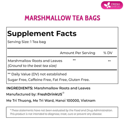 FreshDrinkUS, Premium 75 Marshmallow Root and Leaf Tea Bags, 100% Natural & Pure. Loose Leaf Marshmallow Herbal Tea. Made with Eco-Conscious Tea Bags. No Sugar, No Caffeine, No Gluten, Vegan.