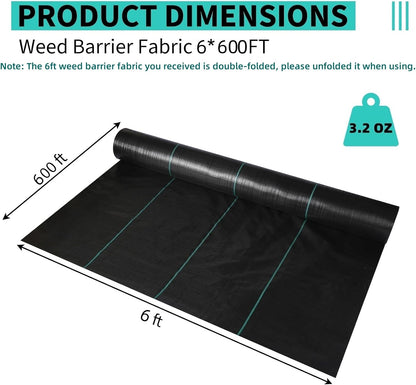 6ftx600ft Heavy Duty Weed Barrier Landscape Fabric – Durable Woven Driveway Garden Cloth for Weed Control, Ground Cover, Landscaping – Long-Lasting Geotextile Fabric – 3.2oz